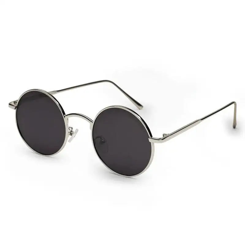 Ionara | Silver-Black Medium Full Rim Round Sunglasses for Men & Women [UV-protected]