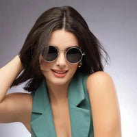 Ionara | Silver-Black Medium Full Rim Round Sunglasses for Men & Women [UV-protected]