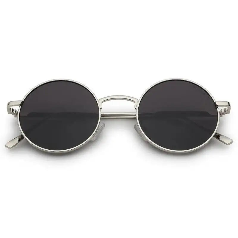 Ionara | Silver-Black Medium Full Rim Round Sunglasses for Men & Women [UV-protected]