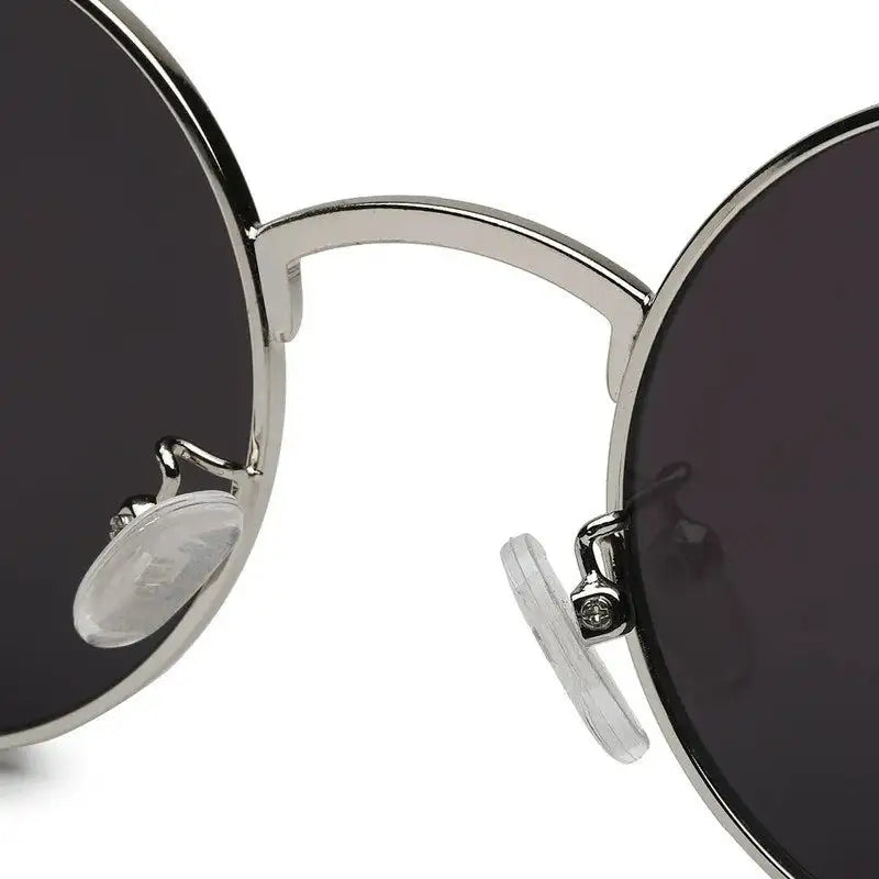 Ionara | Silver-Black Medium Full Rim Round Sunglasses for Men & Women [UV-protected]