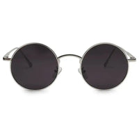 Ionara | Silver-Black Medium Full Rim Round Sunglasses for Men & Women [UV-protected]