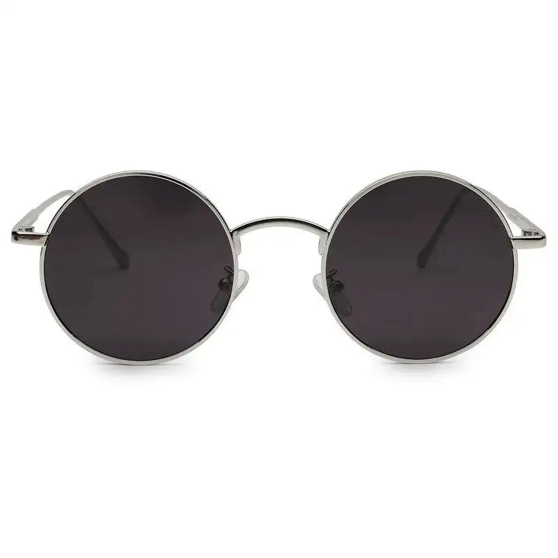 Ionara | Silver-Black Medium Full Rim Round Sunglasses for Men & Women [UV-protected]