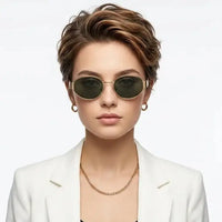 Ivory | Green Medium Full Rim Oval Sunglasses for Women [UV-protected]