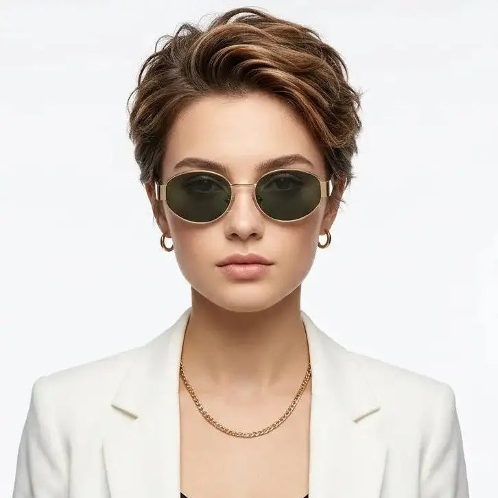 Ivory | Green Medium Full Rim Oval Sunglasses for Women [UV-protected]