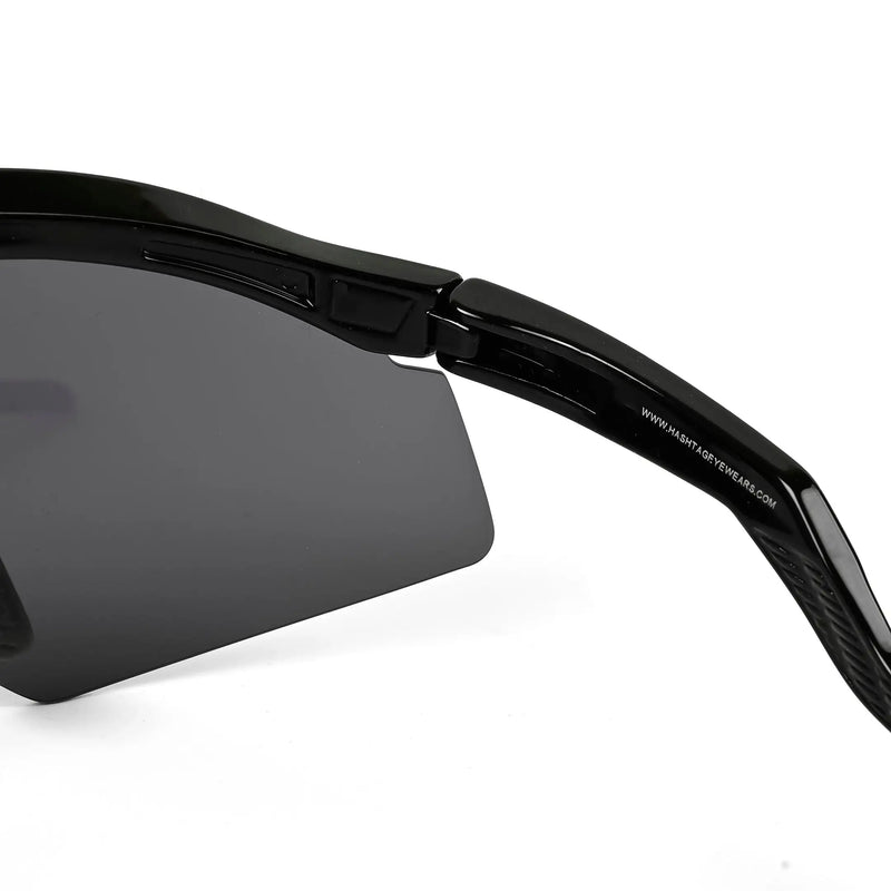 KINETIC | Black Medium Half Rim Shield Sports Sunglasses for Men & Women [UV-protected]
