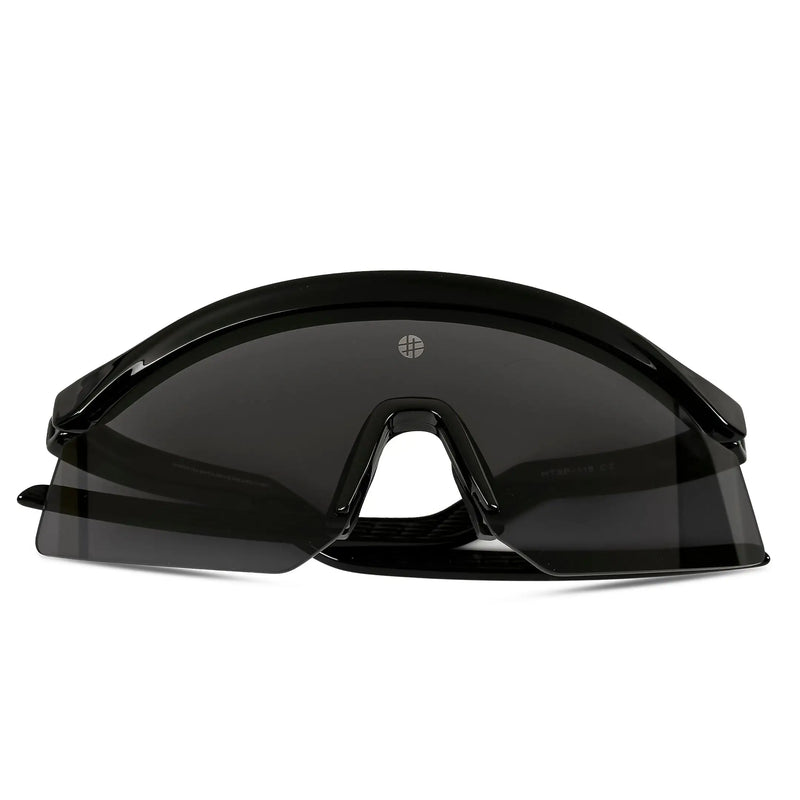 KINETIC | Black Medium Half Rim Shield Sports Sunglasses for Men & Women [UV-protected]