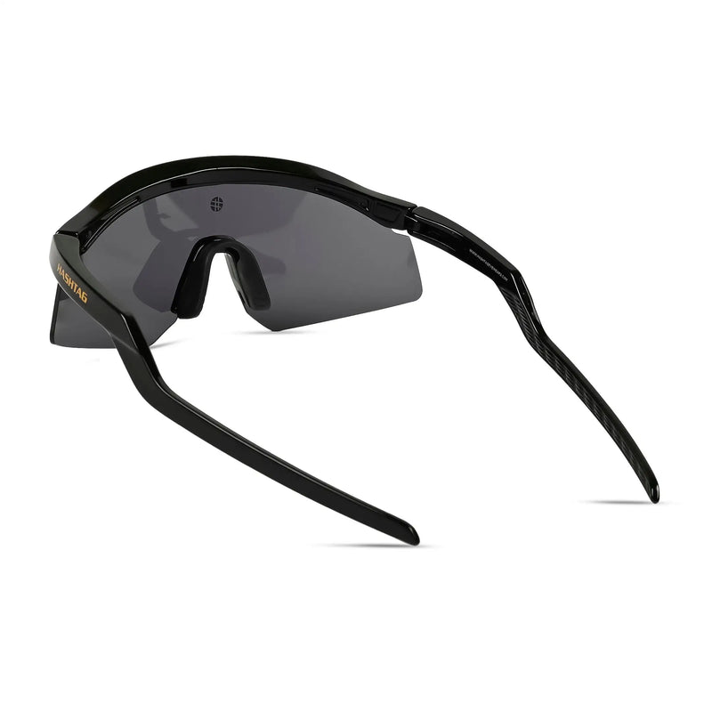 KINETIC | Black Medium Half Rim Shield Sports Sunglasses for Men & Women [UV-protected]