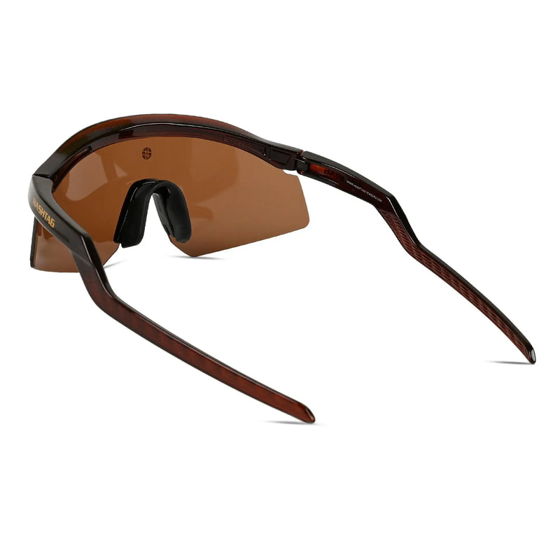 KINETIC | Transparent Brown Medium Half Rim Shield Sports Sunglasses for Men & Women [UV-protected]