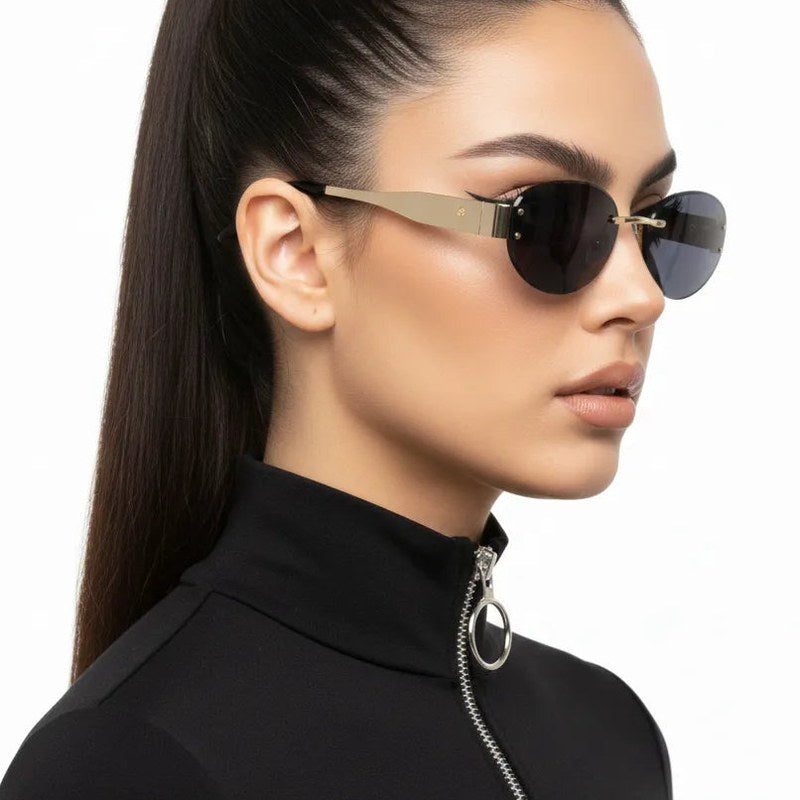 Kitto Black Medium Rim Less Oval Sunglasses for Men & Women — Hashtag Eyewears