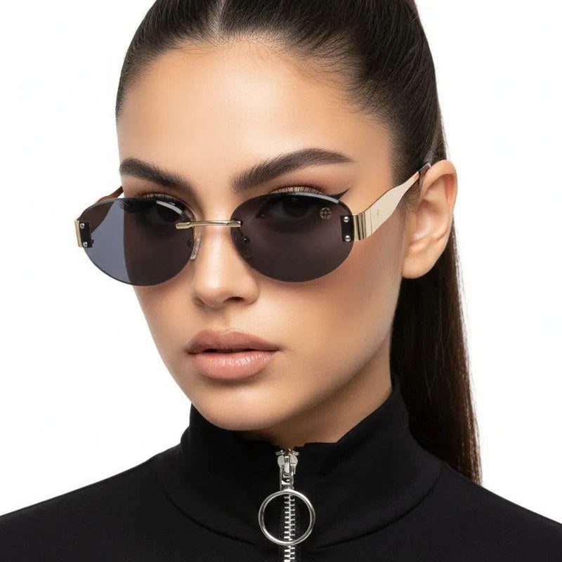 Kitto Black Medium Rim Less Oval Sunglasses for Men & Women — Hashtag Eyewears