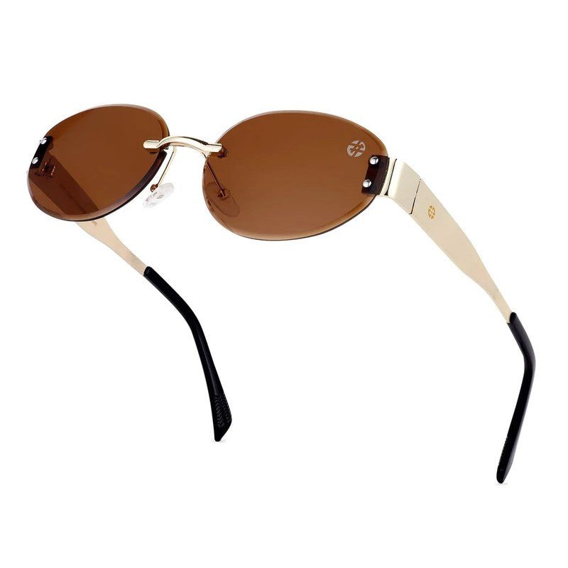 Kitto | Golden Medium Rim Less Oval Sunglasses for Men & Women [UV-protected]