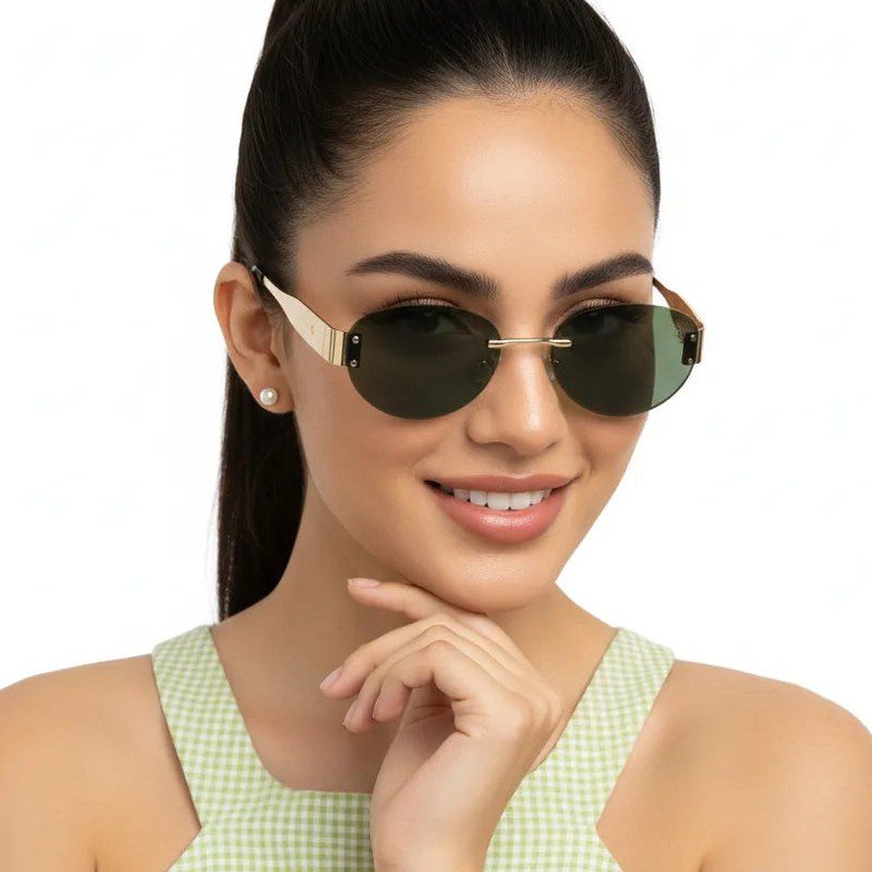 Kitto Green Medium Rim Less Oval Sunglasses for Men & Women — Hashtag Eyewears