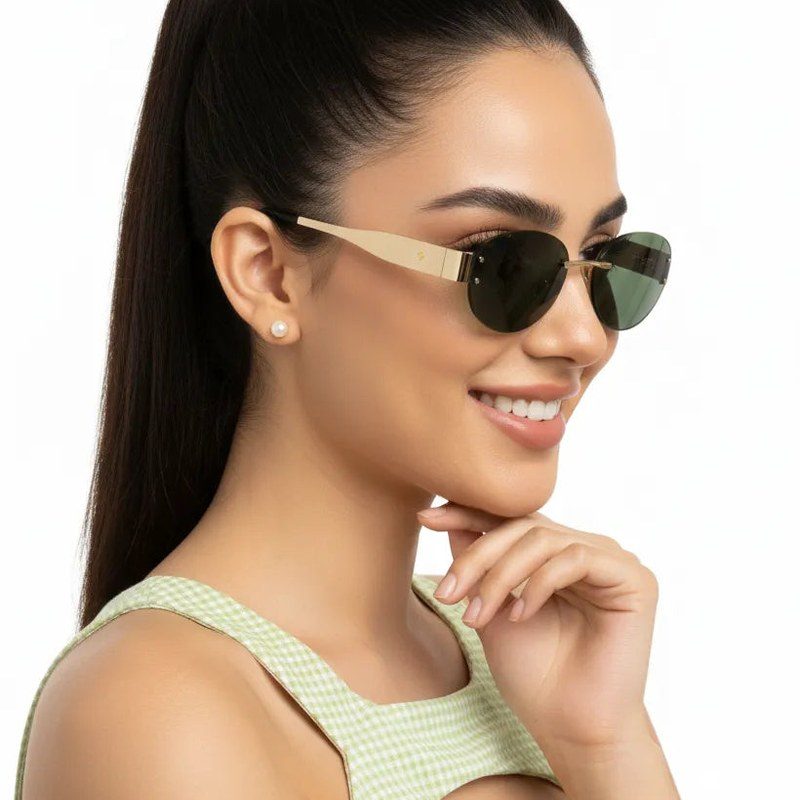 Kitto Green Medium Rim Less Oval Sunglasses for Men & Women — Hashtag Eyewears