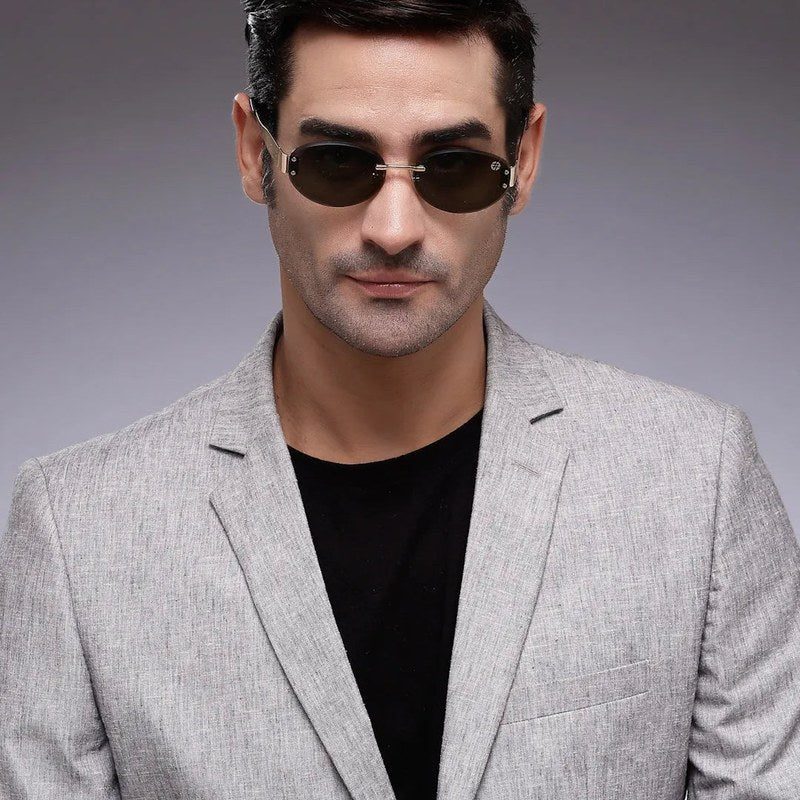 Kitto Green Medium Rim Less Oval Sunglasses for Men & Women — Hashtag Eyewears