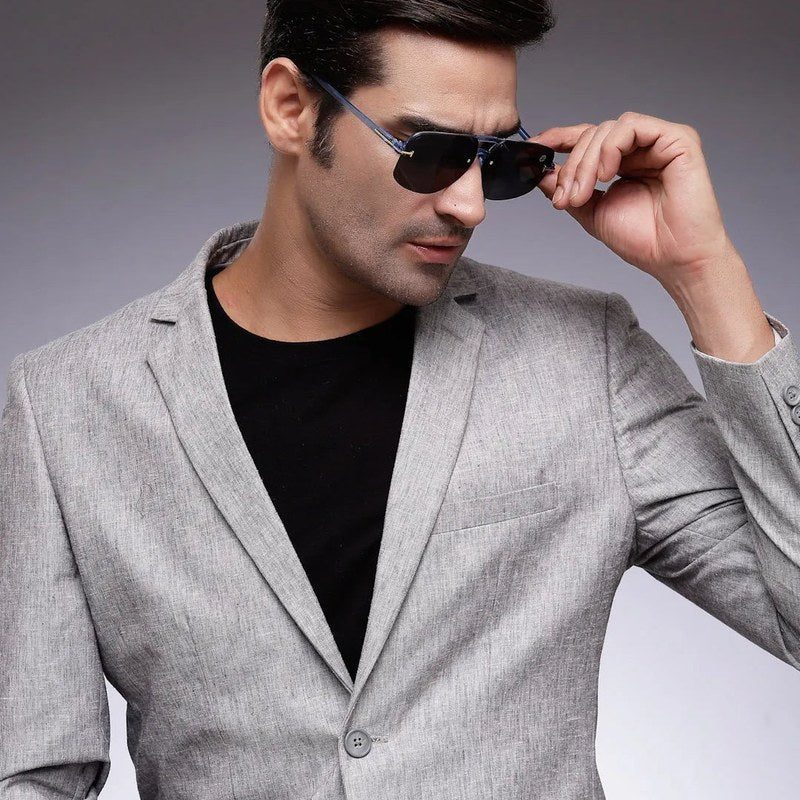 Kynox Blue Medium Half Rim Square Sunglasses for Men & Women — Hashtag Eyewears