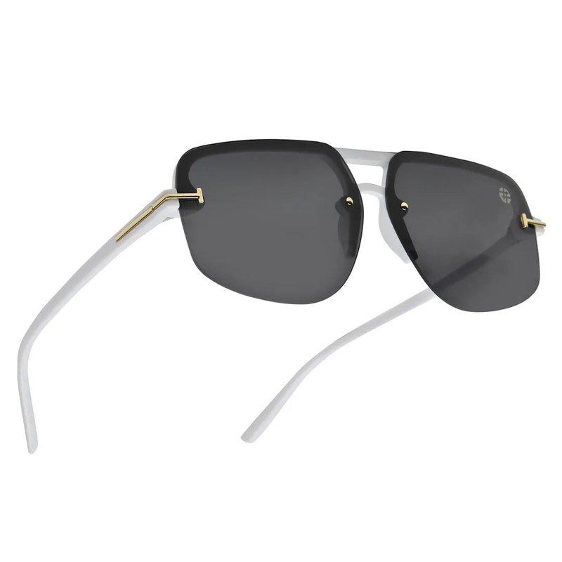 Kynox | White Medium Half Rim Square Sunglasses for Men & Women [UV-protected]