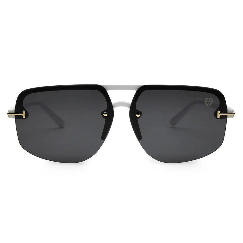 Kynox | White Medium Half Rim Square Sunglasses for Men & Women [UV-protected]