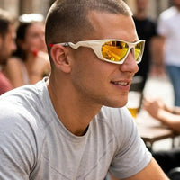 Lateralis | Cream Large Full Rim Wraparound Sports Sunglasses for Men & Women [Mirrored]