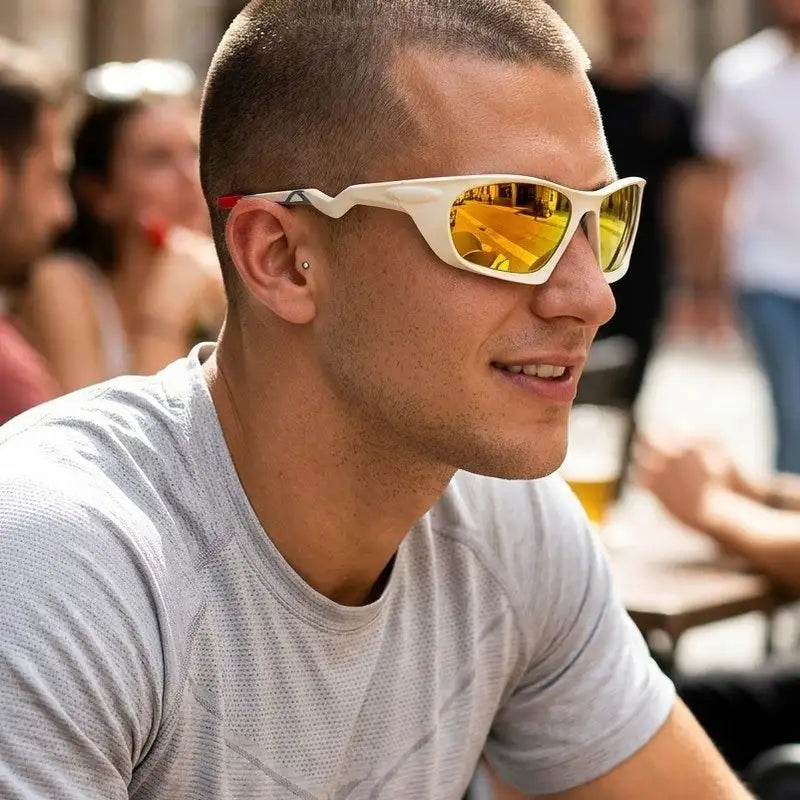 Lateralis | Cream Large Full Rim Wraparound Sports Sunglasses for Men & Women [Mirrored]