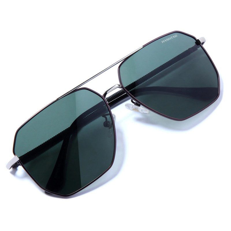 Lenis Green Large Full Rim Haxagonal Sunglasses for Men & Women — Hashtag Eyewears