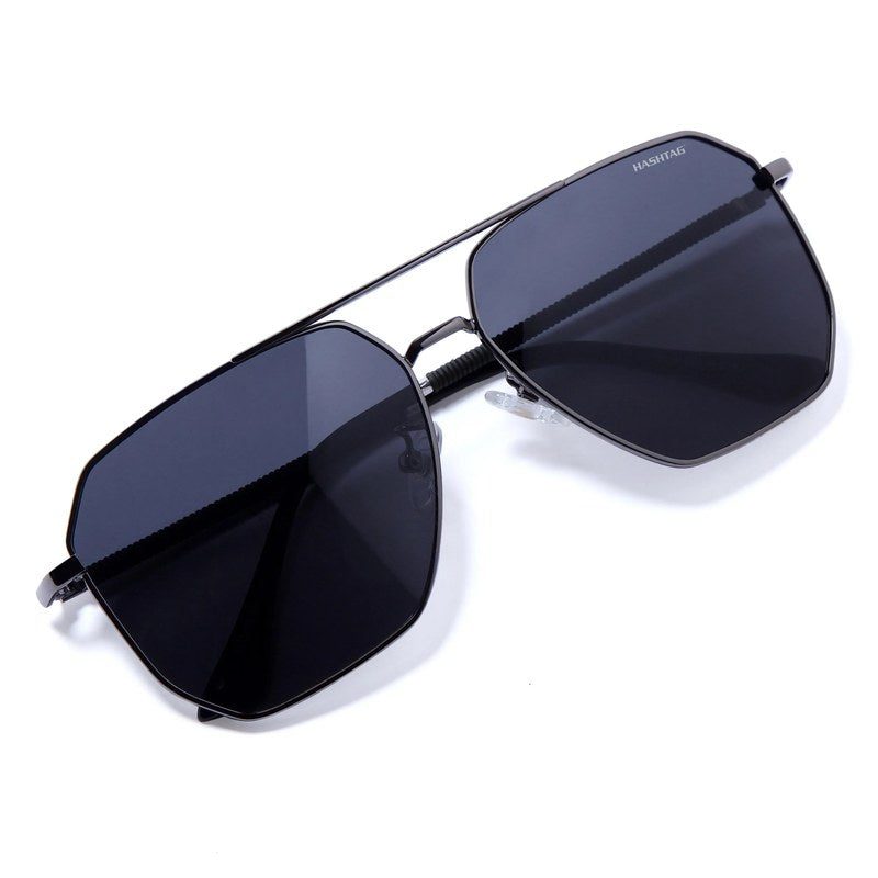 Lenis | Grey Large Full Rim Haxagonal Sunglasses for Men [Polarized]