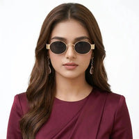 Liora | Gold Small Full Rim Oval Sunglasses for Women [UV-protected]