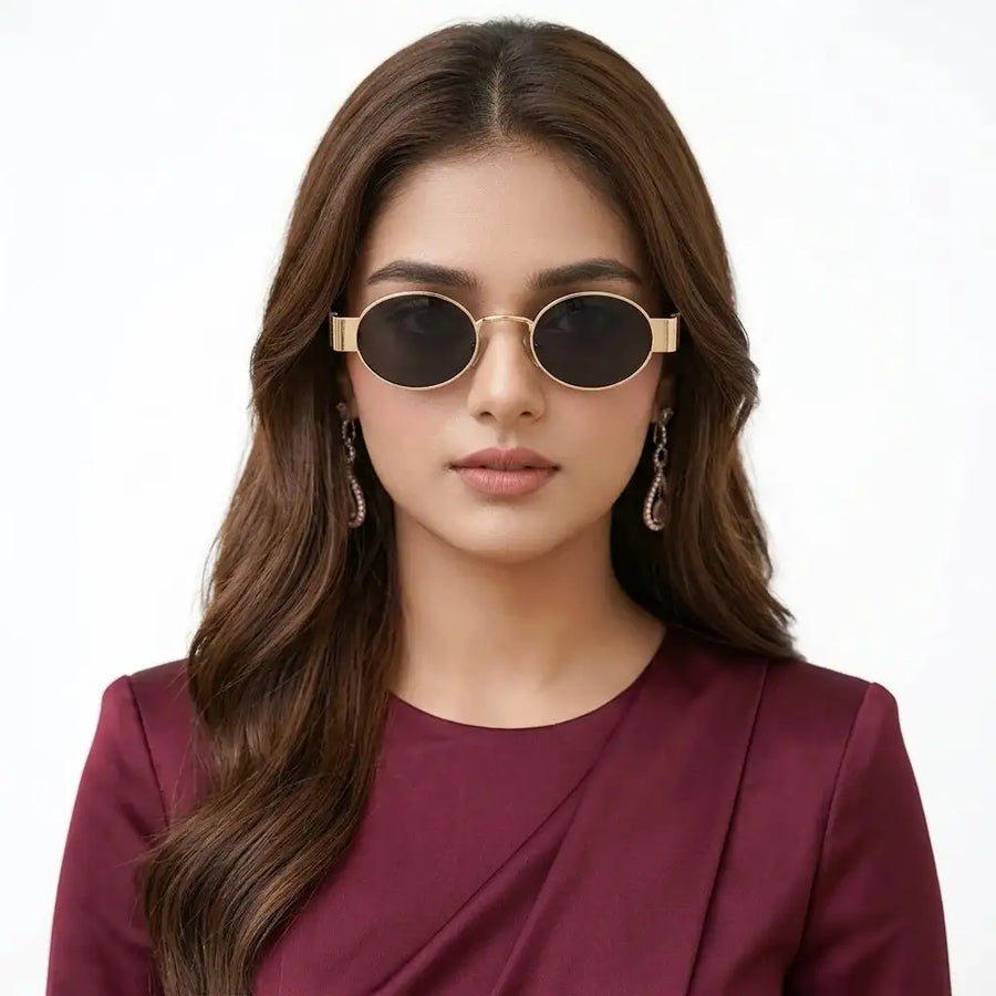 Liora | Gold Small Full Rim Oval Sunglasses for Women [UV-protected]