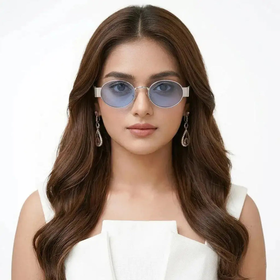 Liora | Silver Small Full Rim Oval Sunglasses for Women [UV-protected]