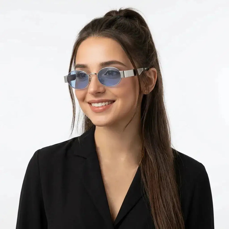 Liora | Silver Small Full Rim Oval Sunglasses for Women [UV-protected]