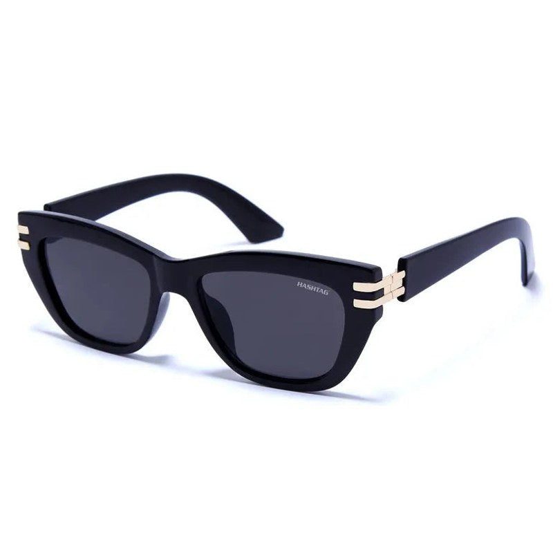 Lucid Black and Golden Large Full Rim Square Sunglasses for Women — Hashtag Eyewears