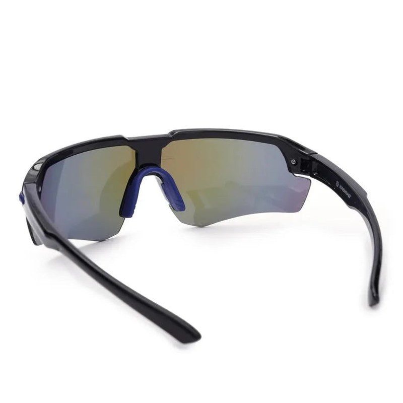 Lumina Black/Blue Large Half Rim Shield Sports Sunglasses for Men & Women — Hashtag Eyewears