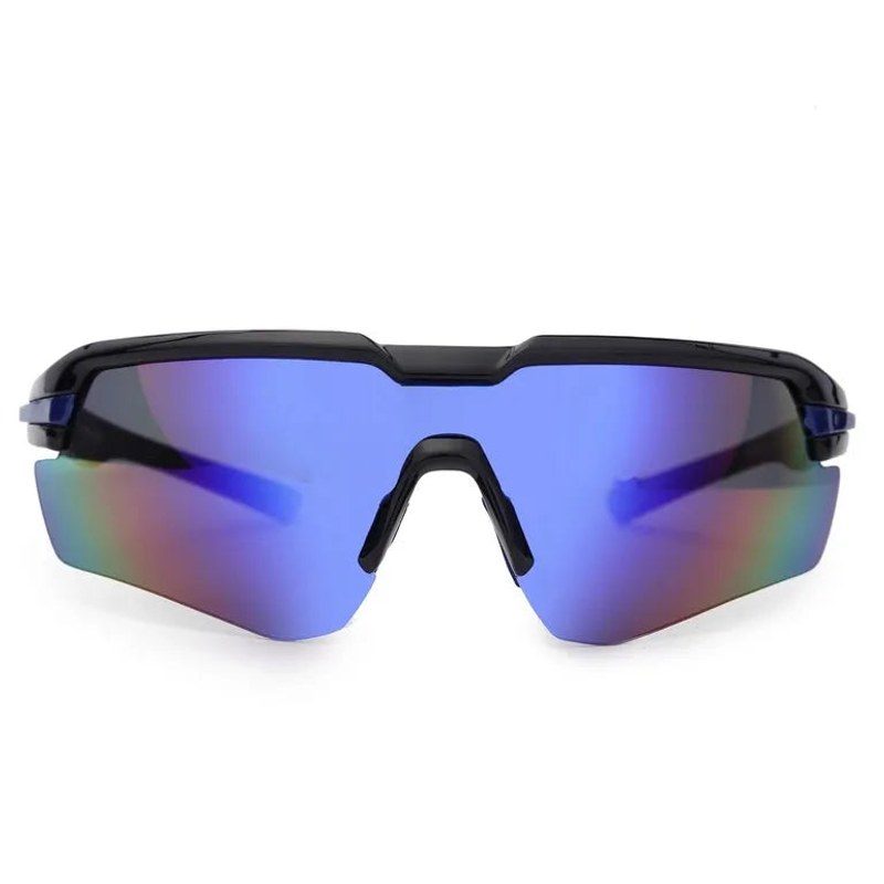 Lumina Black/Blue Large Half Rim Shield Sports Sunglasses for Men & Women — Hashtag Eyewears