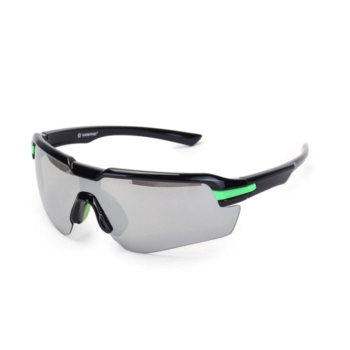 Lumina | Black/Green Large Half Rim Shield Sports Sunglasses for Men & Women [UV-protected]