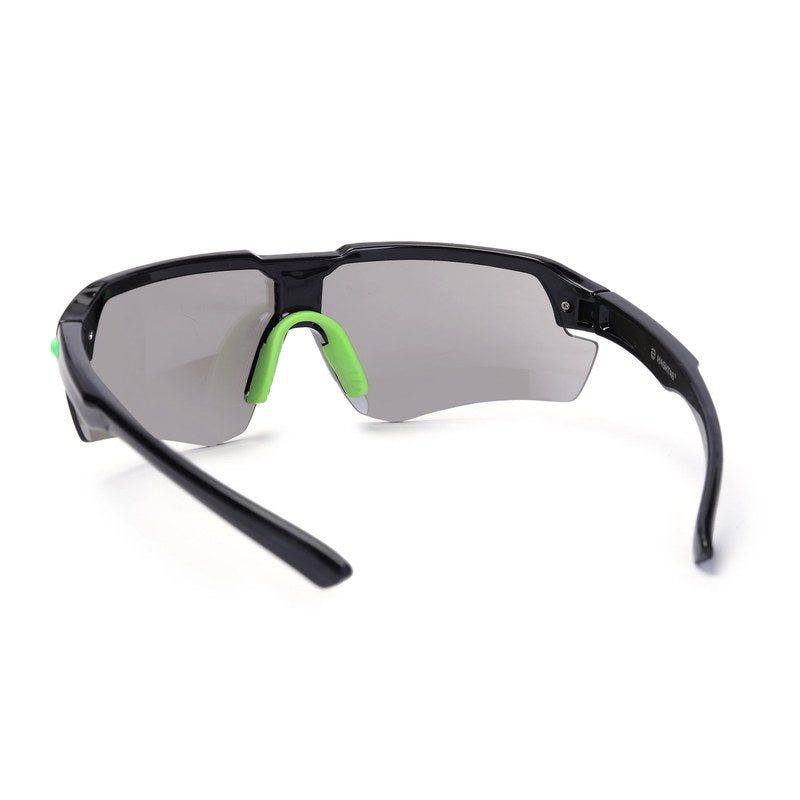 Lumina | Black/Green Large Half Rim Shield Sports Sunglasses for Men & Women [UV-protected]