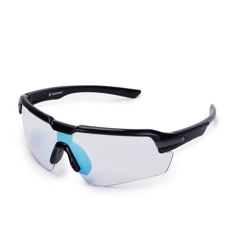 Lumina Black/Grey Large Half Rim Shield Sports Sunglasses for Men & Women — Hashtag Eyewears