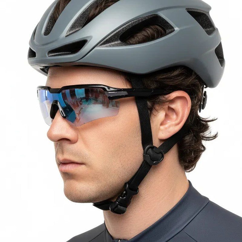 Lumina Black/Grey Large Half Rim Shield Sports Sunglasses for Men & Women — Hashtag Eyewears