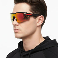 Lumina Black/Red Large Half Rim Shield Sports Sunglasses for Men & Women — Hashtag Eyewears