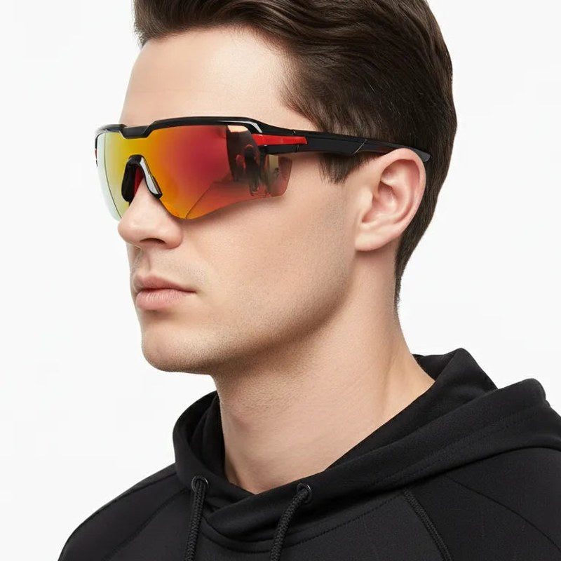 Lumina Black/Red Large Half Rim Shield Sports Sunglasses for Men & Women — Hashtag Eyewears