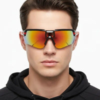 Lumina Black/Red Large Half Rim Shield Sports Sunglasses for Men & Women — Hashtag Eyewears