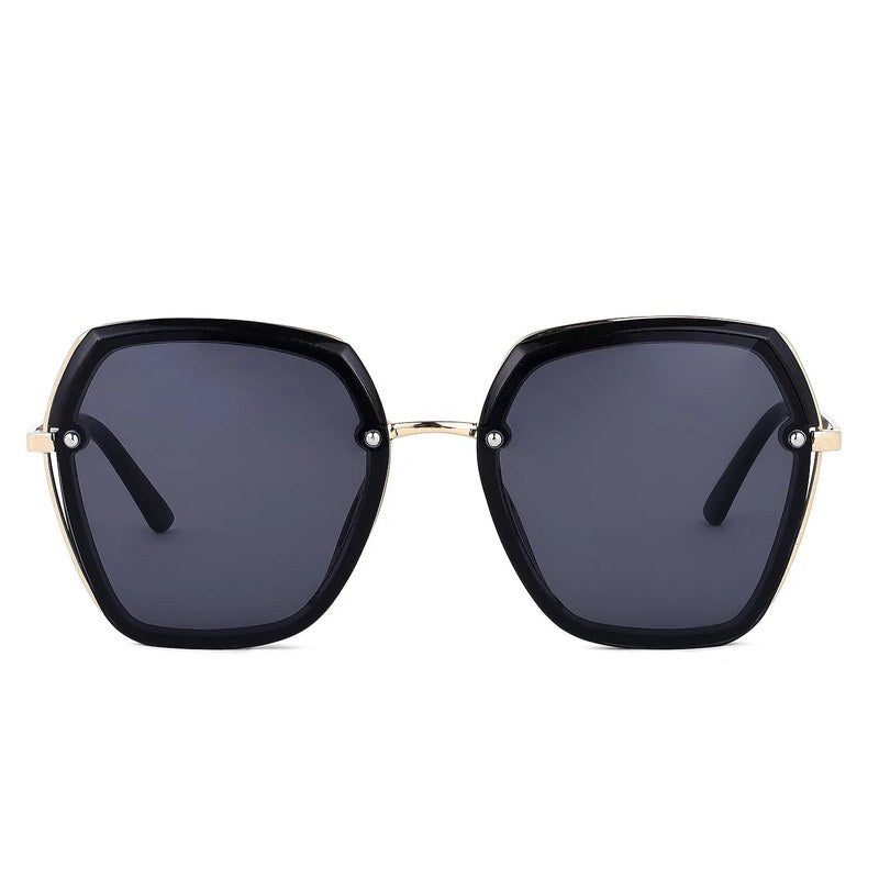 Lyra Black Large Full Rim Hexagonal Sunglasses for Women — Hashtag Eyewears