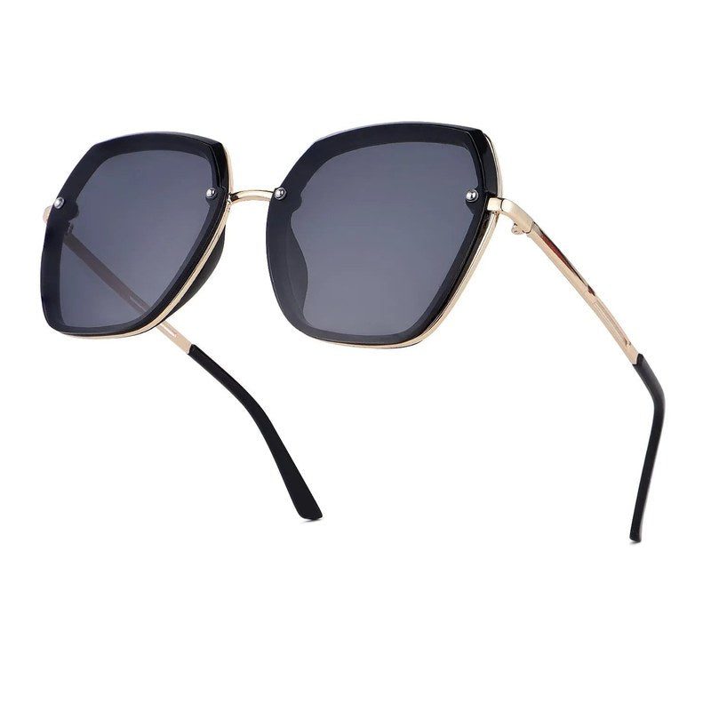 Lyra Black Large Full Rim Hexagonal Sunglasses for Women — Hashtag Eyewears