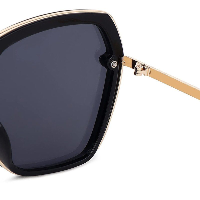 Lyra Black Large Full Rim Hexagonal Sunglasses for Women — Hashtag Eyewears