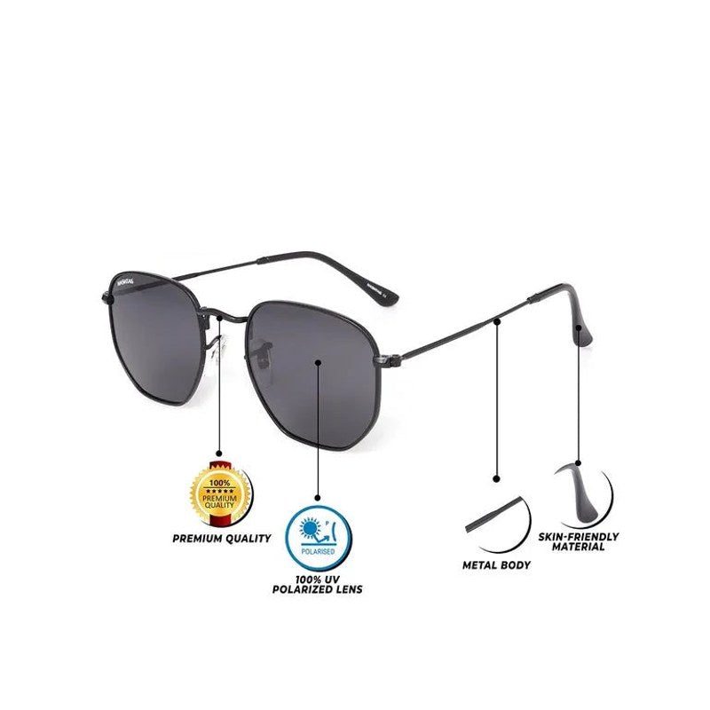 Lyraen Black Medium Full Rim Hexagonal Sunglasses for Men & Women — Hashtag Eyewears