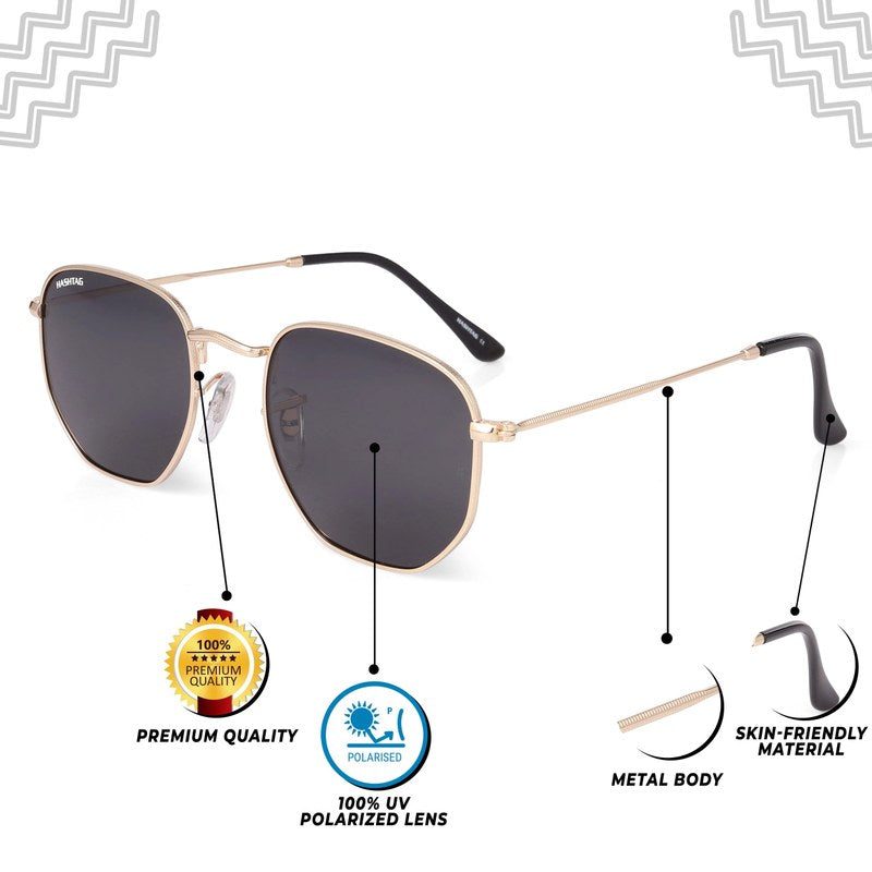 Lyraen Golden Black Medium Full Rim Hexagonal Sunglasses for Men & Women — Hashtag Eyewears