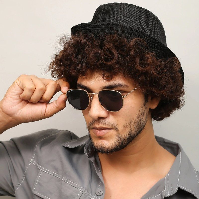 Lyraen Golden Black Medium Full Rim Hexagonal Sunglasses for Men & Women — Hashtag Eyewears