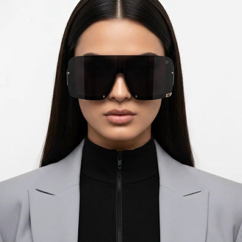 Lyrion Black Medium Half Rim Shield Sunglasses for Men & Women — Hashtag Eyewears