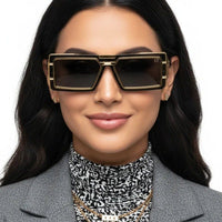 Lythara Golden & Black Medium Full Rim Rectangle Sunglasses for Men & Women — Hashtag Eyewears