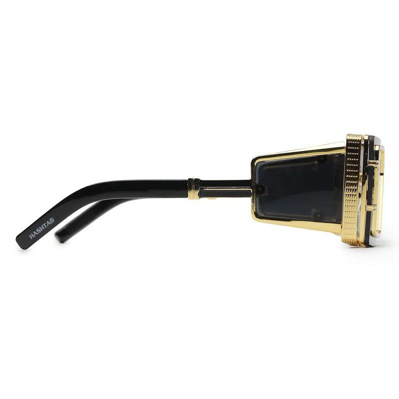Lythara Golden & Black Medium Full Rim Rectangle Sunglasses for Men & Women — Hashtag Eyewears