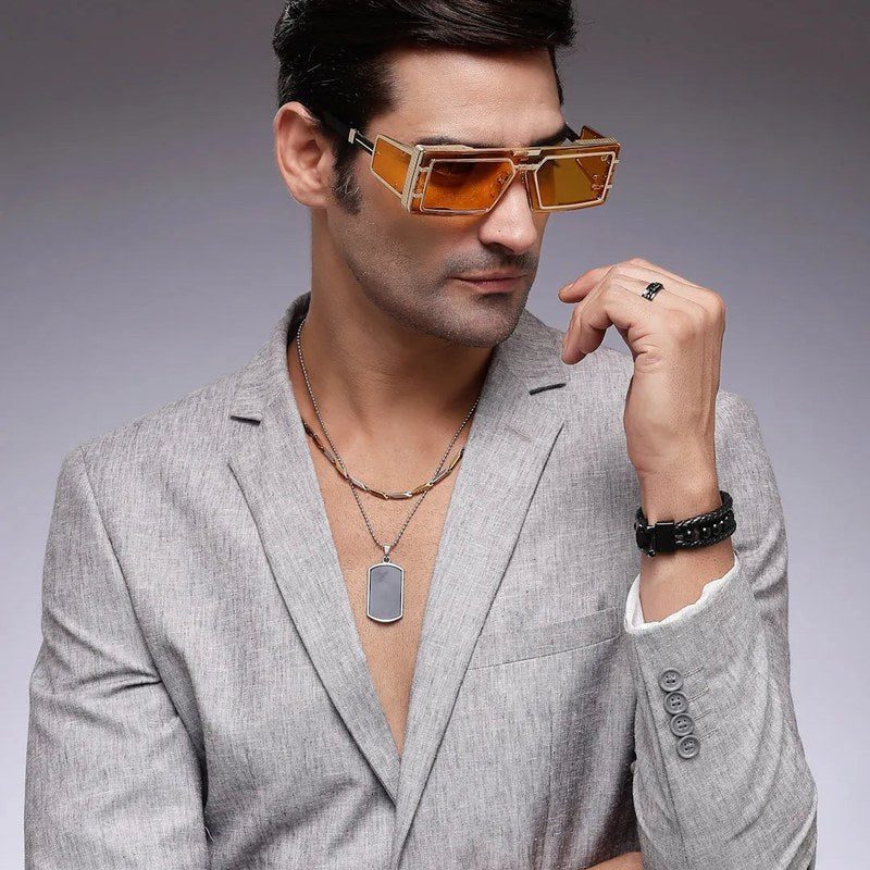 Lythara Golden & Yellow Medium Full Rim Rectangle Sunglasses for Men & Women — Hashtag Eyewears