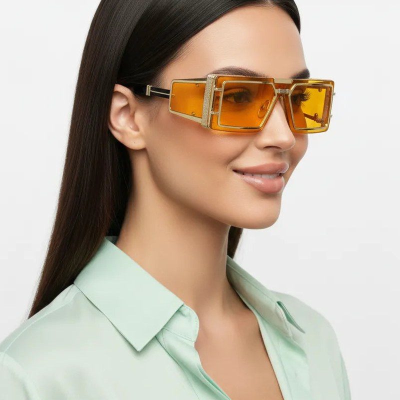 Lythara Golden & Yellow Medium Full Rim Rectangle Sunglasses for Men & Women — Hashtag Eyewears
